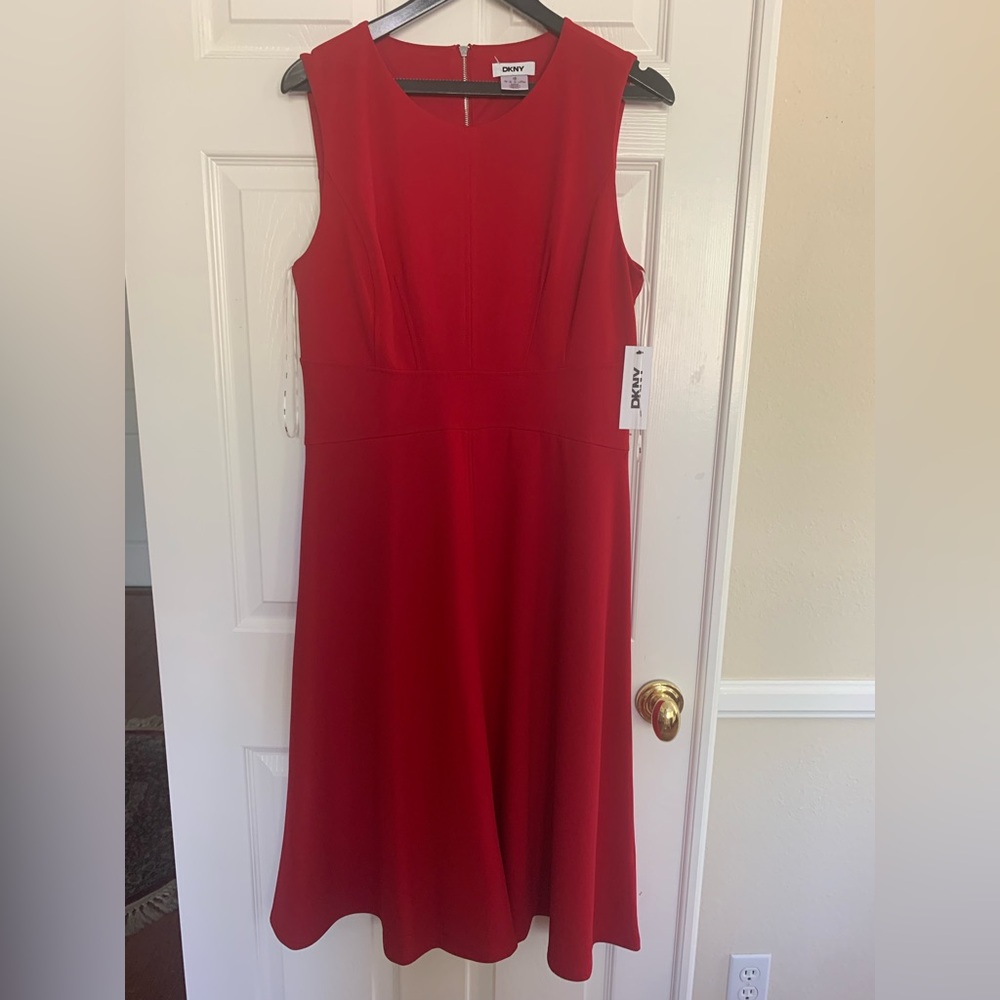 NWT DKNY Dress: Red, A-Line Bottom, Crewneck, Back Zip, Sleeveless, Unlined, 12